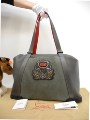 クリスチャンルブタン トートバッグ バックデイモン レザー灰 メンズショルダー@