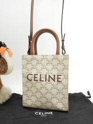 セリーヌ ミニヴァーティカルカバ トリオンフ 白茶 ポシェット ミニトートバッグ 美品@