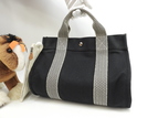 エルメス カンヌPM コットンデニム 黒白 ハンドバッグ トートバッグ@