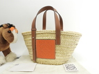 ロエベ バスケットバッグスモール ラフィラ ナチュラル橙茶 ハンドバッグ カゴバッグ 未使用@181917