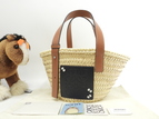 ロエベ バスケット小 ジブリ/まっくろくろすけ ナチュラル黒茶革 ハンド カゴバッグ 未使用@412044