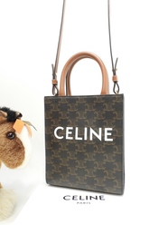 セリーヌ ミニバーティカルカバ トリオンフ 黒茶 s付ミニハンドバッグ ポシェット 美品@