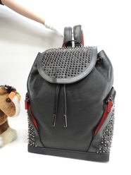 クリスチャンルブタン エクスプローラファンク 銀スタッズ レザー黒 バックパック リュック 美品@