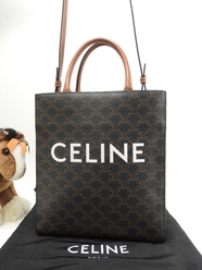 セリーヌ ミディアムバーティカルカバ トリオンフ 黒茶 s付ハンドバッグ トートバッグ 美品@