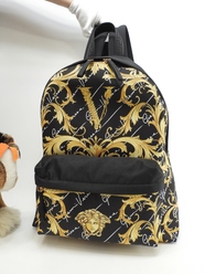 ヴェルサーチ バックパック メドゥーサ ナイロン黒黄 リュックサック ハンドバッグ 極美品@