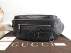 グッチ ボディバッグ大 GG レザー紺 斜掛ショルダーバッグ バムバッグ 美品@