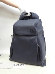 ロエベ Tバックパック レザー紺 メンズリュックサック 極美品@061705
