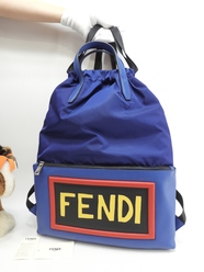 フェンディ スリングバックパック ボキャブラリー ナイロン青 リュックサックバッグ 極美品@