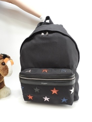 サンローラン バックパック スター ナイロン革黒 リュックサックバッグ 美品@