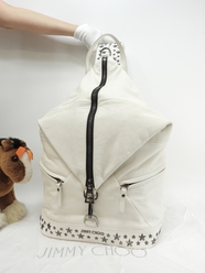 ジミーチュウ フィッツロイ 星スタッズ レザー白 バックパック リュックサック@V9PSND