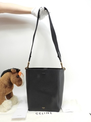 セリーヌ サングルバケット スモール レザー黒 セミショルダー ホーボーバッグ 美品@
