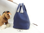 エルメス ピコタンロックMM トリヨンモーリス ディープブルー ハンドバッグ ゴールド金具 美品@D