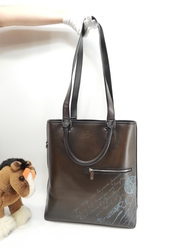 ベルルッティ トゥジュールヴェルティカル カリグラフィ レザー茶 メンズ2way トートバッグ 美品@U0260P