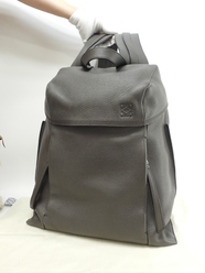 ロエベ Tバックパック レザー灰 メンズリュックサック 美品@061711