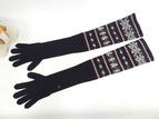 シャネル ロンググローブ ノルディック柄 ウール/カシミア紺白 ニット手袋 ハンドウォーマー@