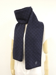 ルイヴィトン マフラー ウール100% ダミエ紺青 メンズ ネックウォーマー 美品@