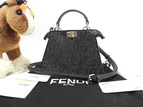 フェンディ ピーカブープチ アイシーユー クリスタルFFレザー黒 ポシェット ハンドバッグ 未使用@