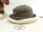 エルメス バゲットハット ウール90%カシミア10% 黒茶白 帽子 美品@